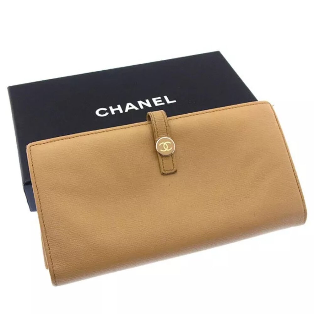 Chanel Wallet Purse Coco Button Beige Gold Woman Authentic